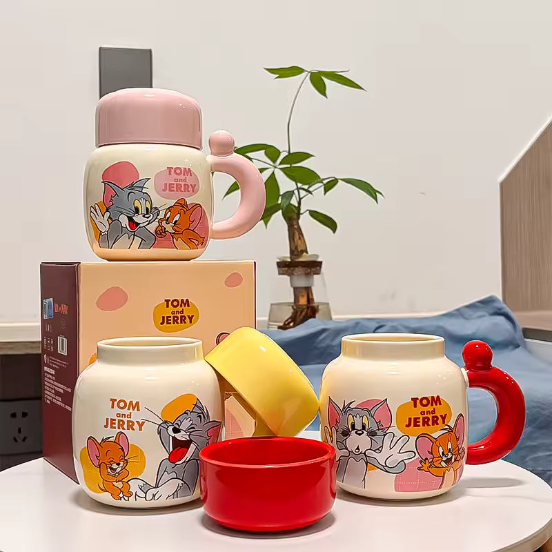 Ceramic Character Mug Set with Lid - 480ml