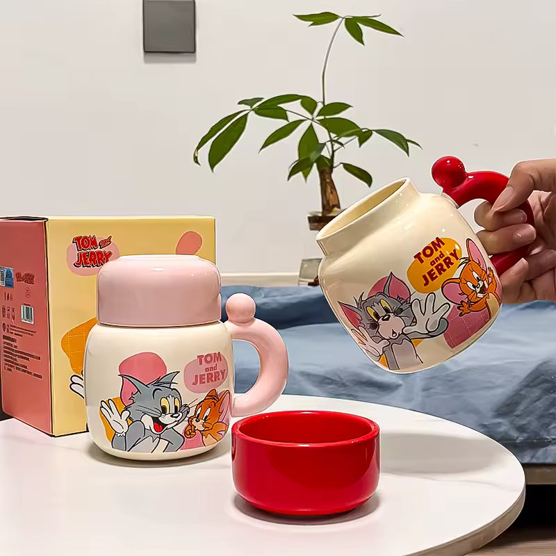 Ceramic Character Mug Set with Lid - 480ml