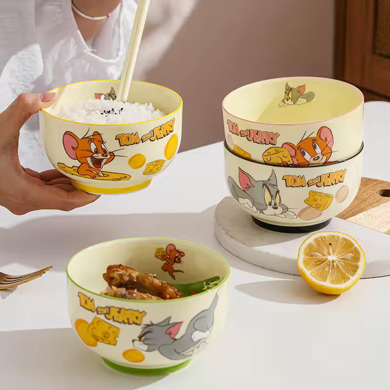 Retro Cartoon Ceramic Bowl Set – 4-Piece