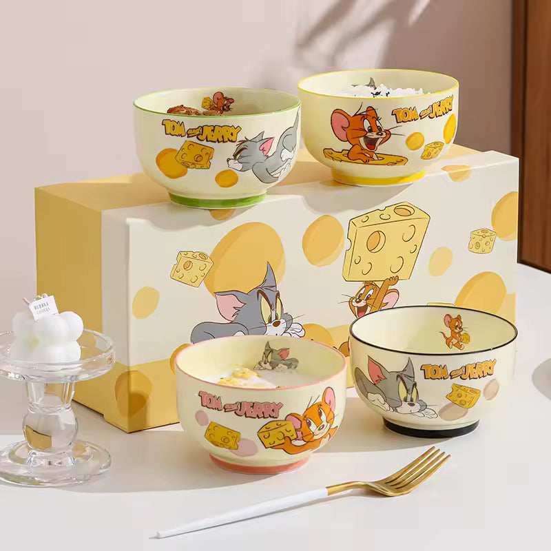 Retro Cartoon Ceramic Bowl Set – 4-Piece